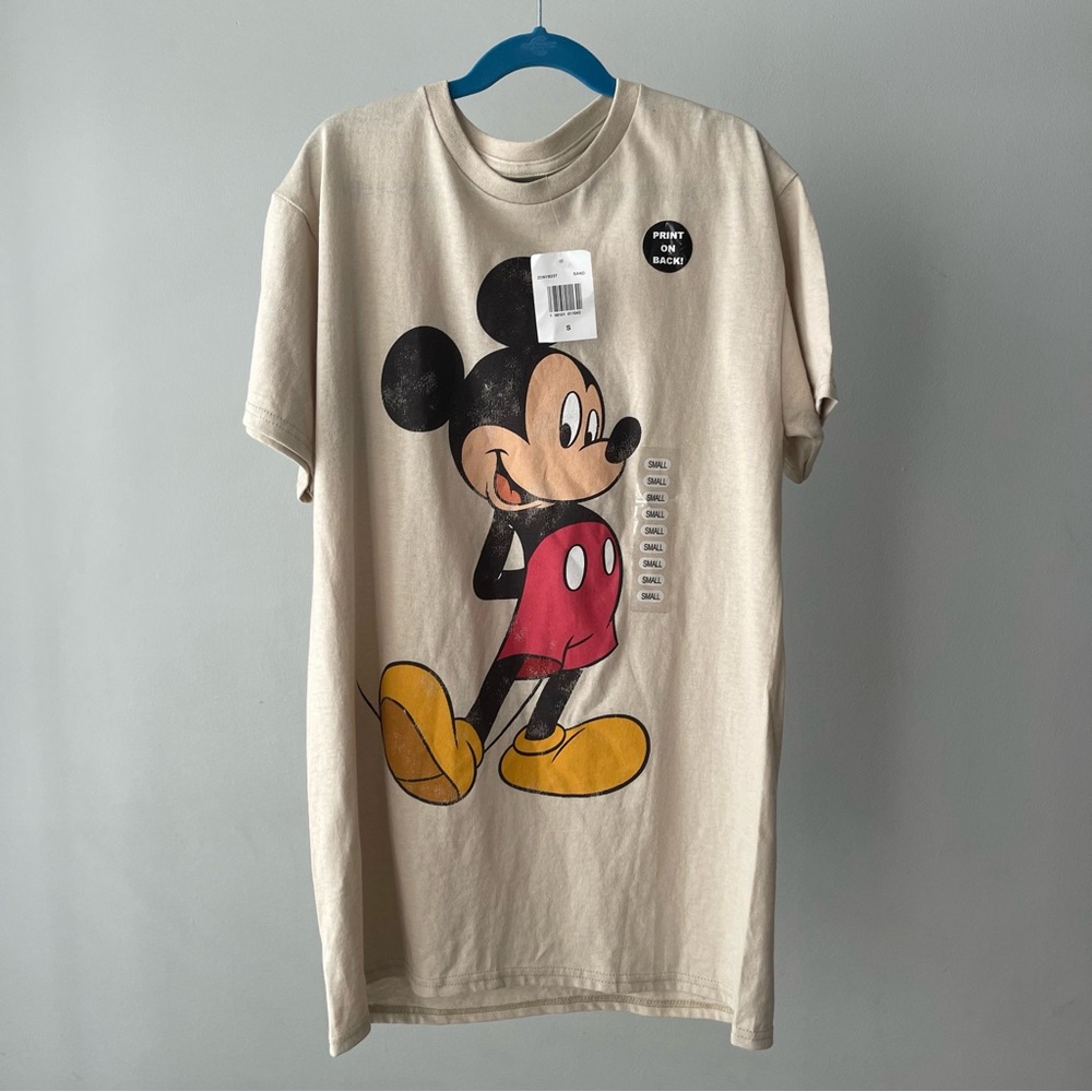 Mens Short Sleeve Mickey Mouse Graphic T-Shirt Tan Color Size Small NWT